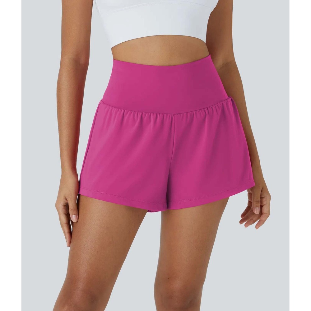 Halara SoftlyZero Airy 2 in 1 Flowy Yoga Shorts Hot Pink 3X Long Plus Size